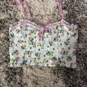 Princess Polly Floral Crop Top - White and Pink